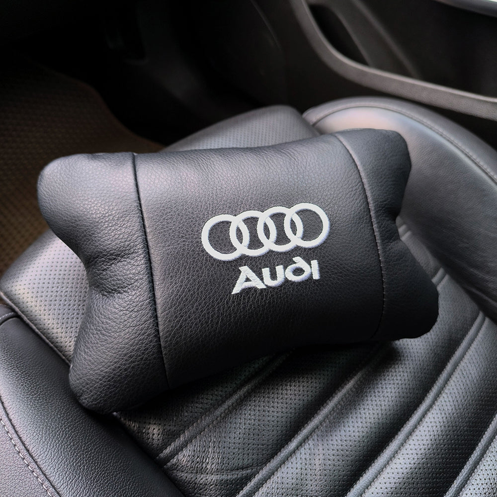 Автомобильная подушка для подголовника Audi – черная натуральная кожа