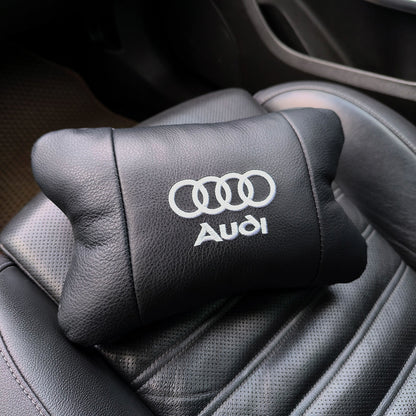 Автомобильная подушка для подголовника Audi – черная натуральная кожа
