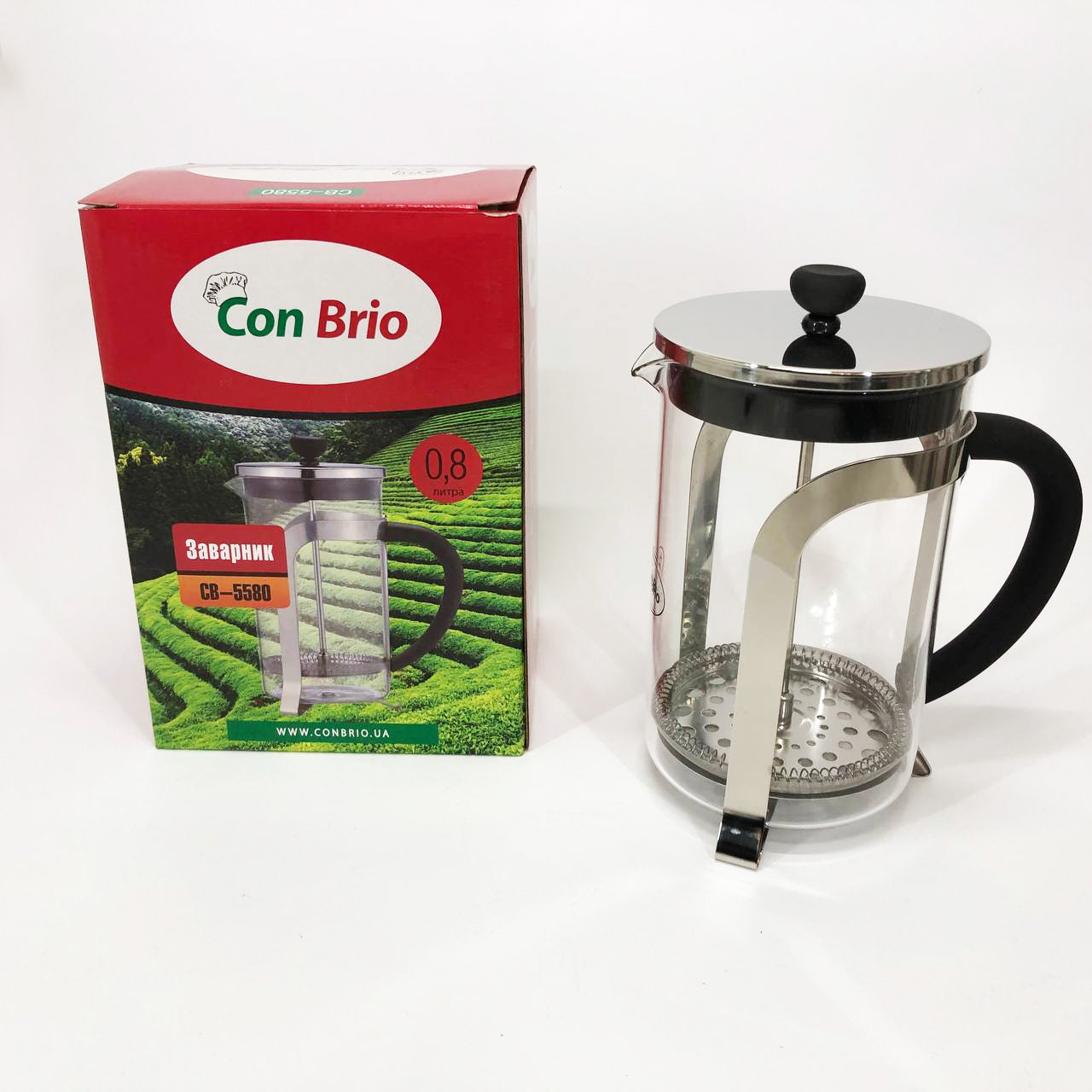 Френч-пресс Con Brio CB-5580 0.8 л, Стильный стеклянный заварочный чайник, Заварной стеклянный чайник