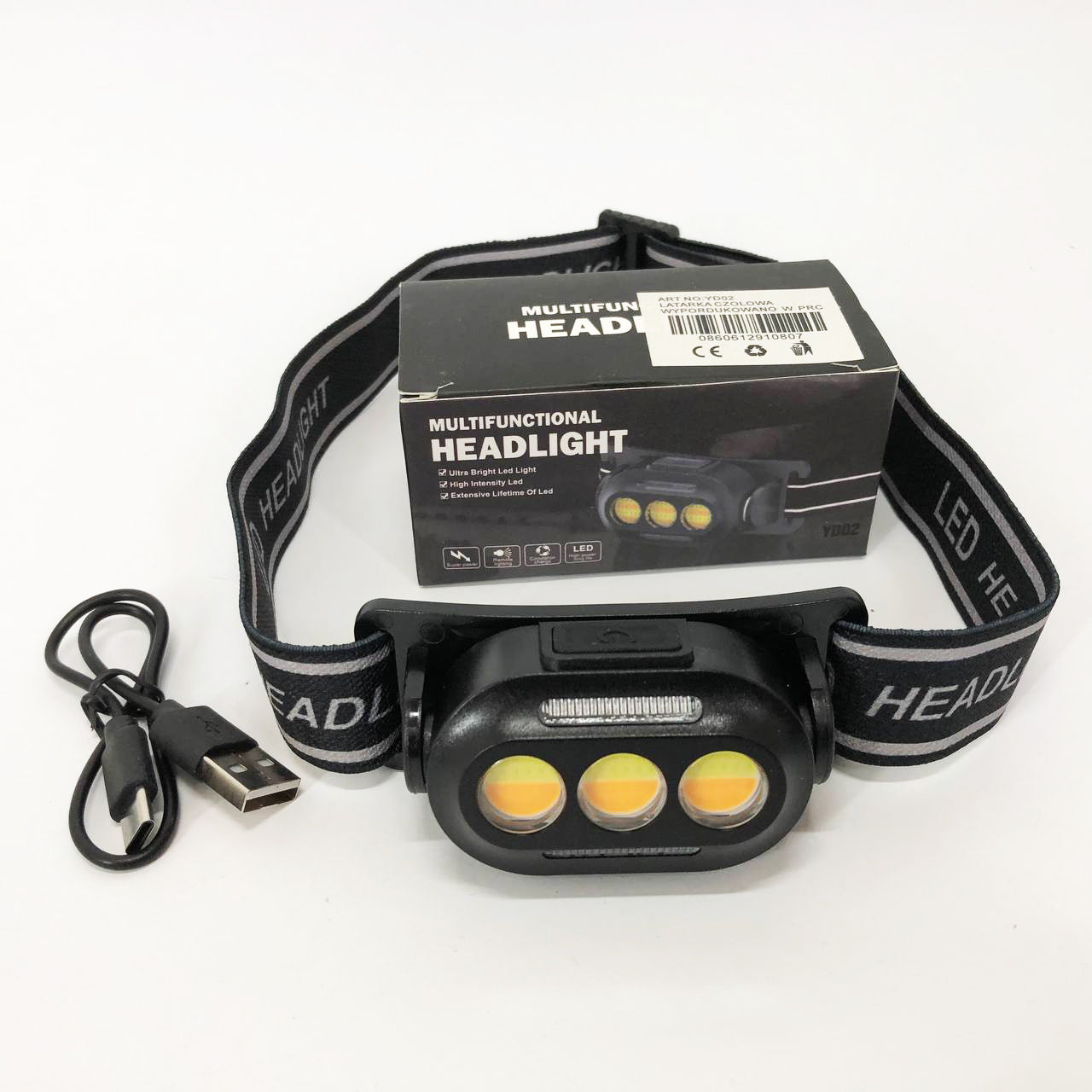 Фонарик налобный YD02-COB (White+red+blue), Налобные фонари для активных людей, фонарь для туризма