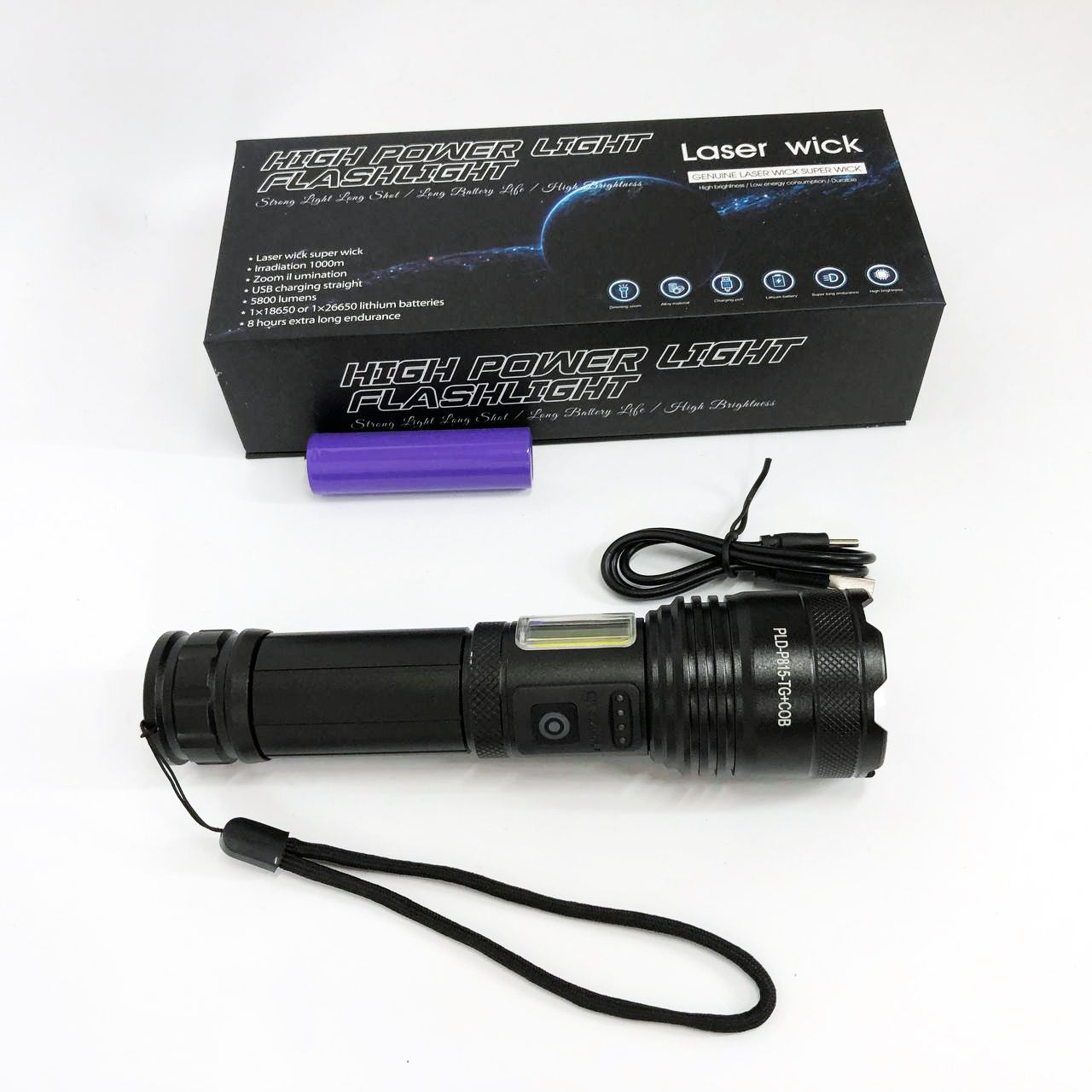 Фонарик PLD-P815 White Laser LED PM10-TG+COB, Фонарик тактический аккумуляторный ручной