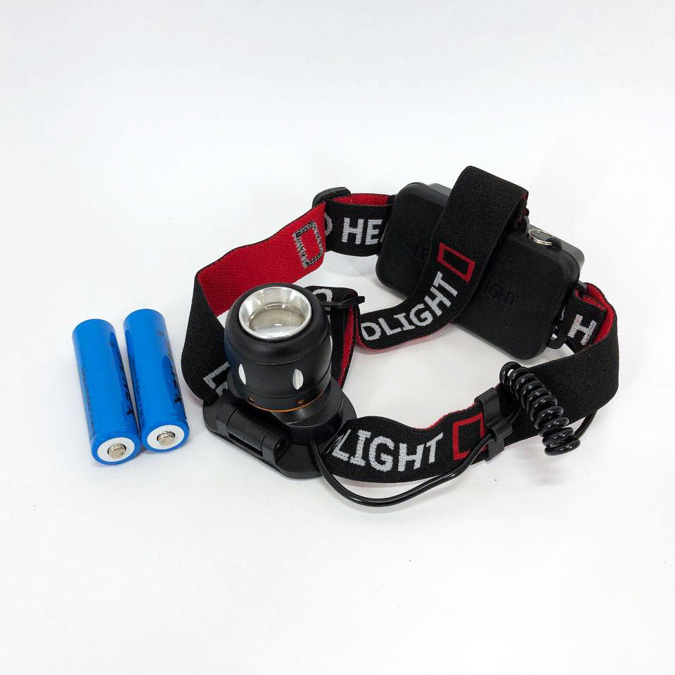 Фонарь налобный светодиодный водонепроницаемый с 2 аккумуляторами Bailong BL-T06B-P90, головной фонарик