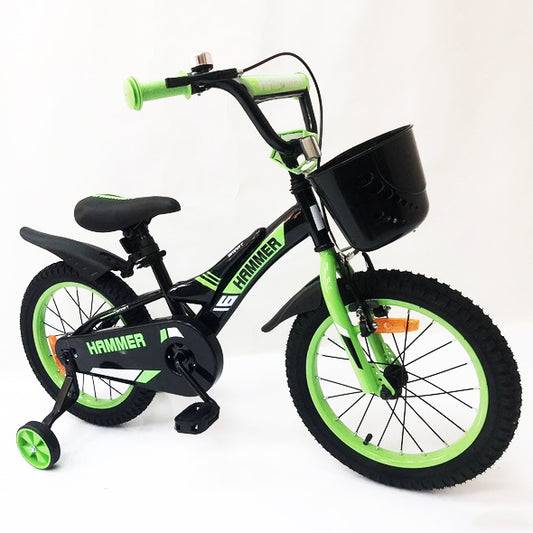 Детский двухколесный велосипед Hammer Smart H2021 20 дюймов с боковыми колесами, корзинкой. Цвет: зеленый