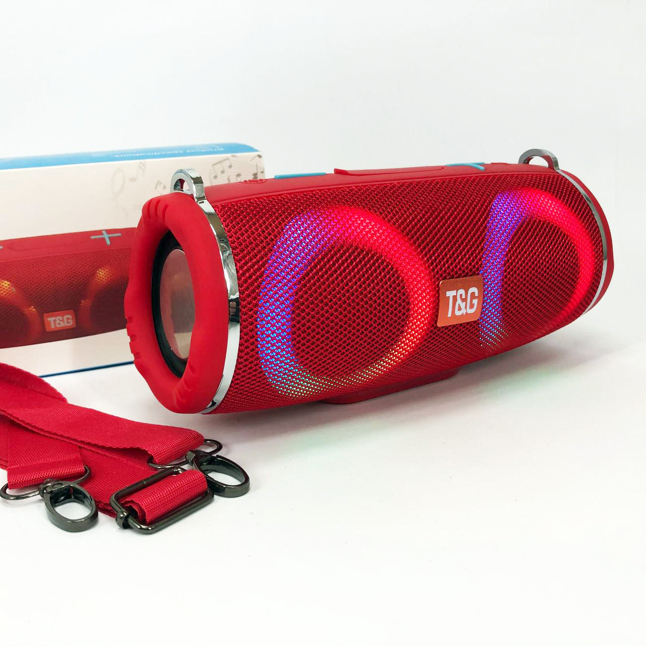 Портативная колонка TG642 с RGB подсветкой и ремешком, портативная блютус колонка. Цвет: красный