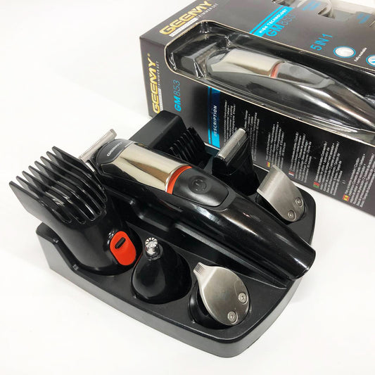 Машинка для стрижки 5в1 Geemy GM-853 стайлер, бритва, триммер на аккумуляторе нержавеющая сталь 6 насадок