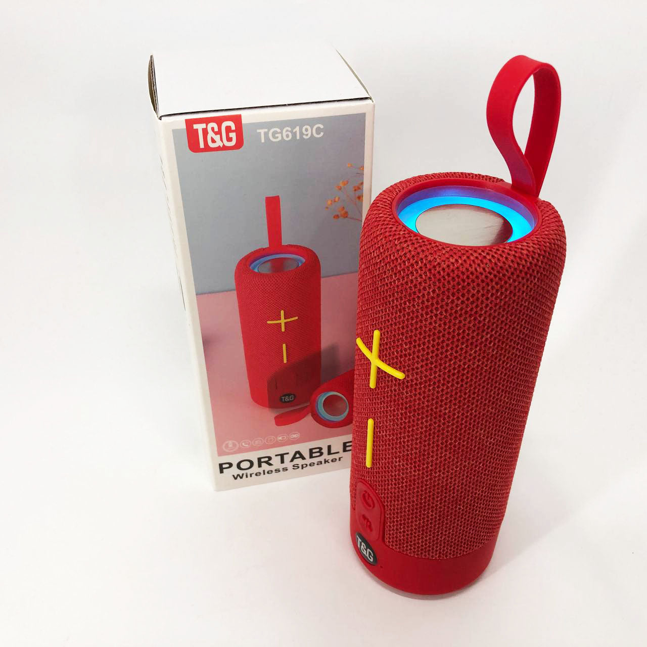 Портативная Bluetooth колонка TG619C FM-радио USB/TF с ремешком, громкая блютуз колонка. Цвет: красный