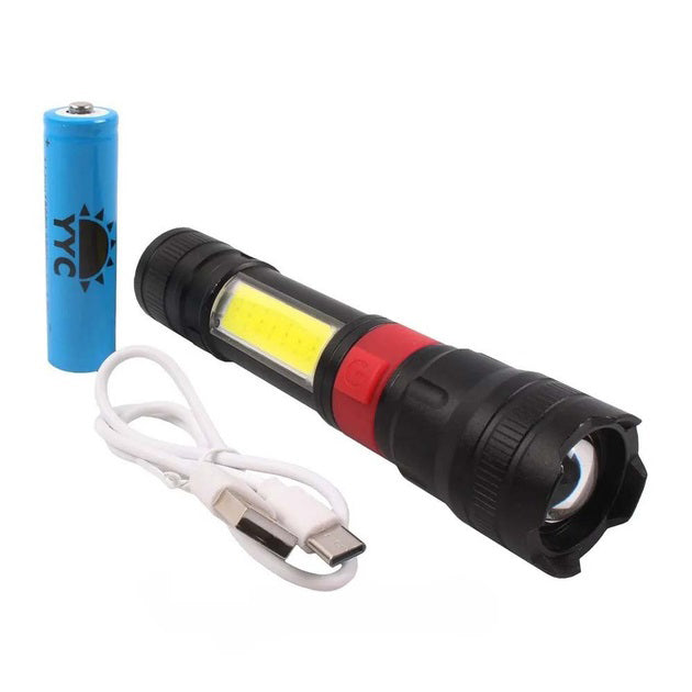 Фонарь ручной аккумуляторный PL-826-P70-COB(white+red), Портативный точечный фонарь, Походный фонарик