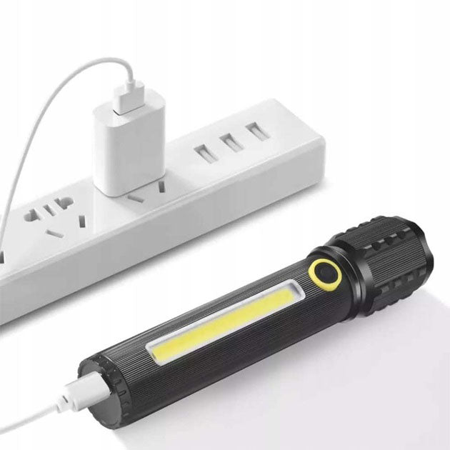 Карманный фонарик Police TD-C82/C72-P50+COB оснащен светодиодами, функцией зума, встроенным аккумулятором