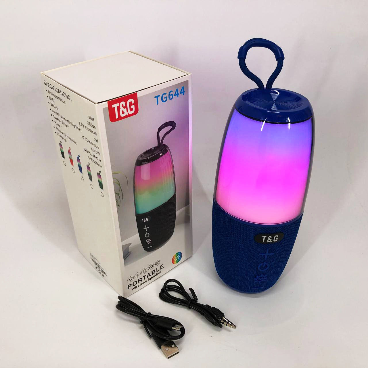 Портативная колонка TG644 5W с RGB подсветкой и ремешком, музыкальные колонки для улицы. Цвет: синий