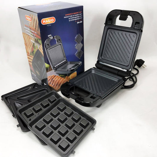 Мультимейкер (бутербродница-вафельница-гриль) Magio MG-363, Бутербродница 4в1, Сендвичница, Мультимейкер