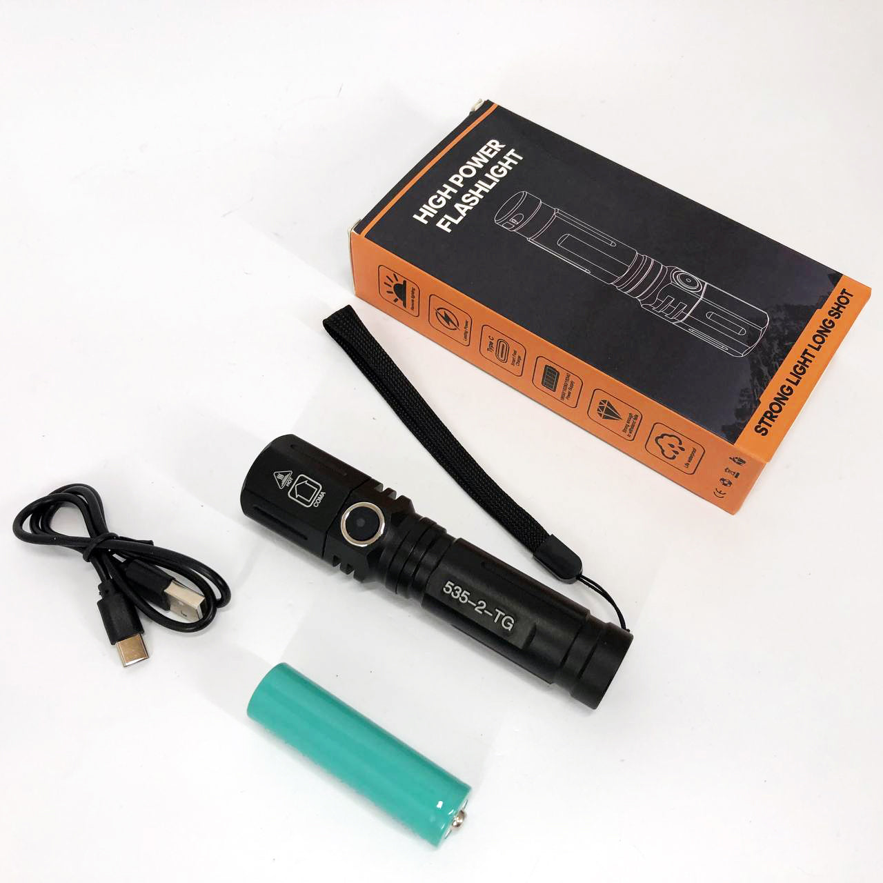 Фонарь ручной аккумуляторный PLD-535-2 с ремешком, Фонарик светодиодный для туриста, Сильный фонарик