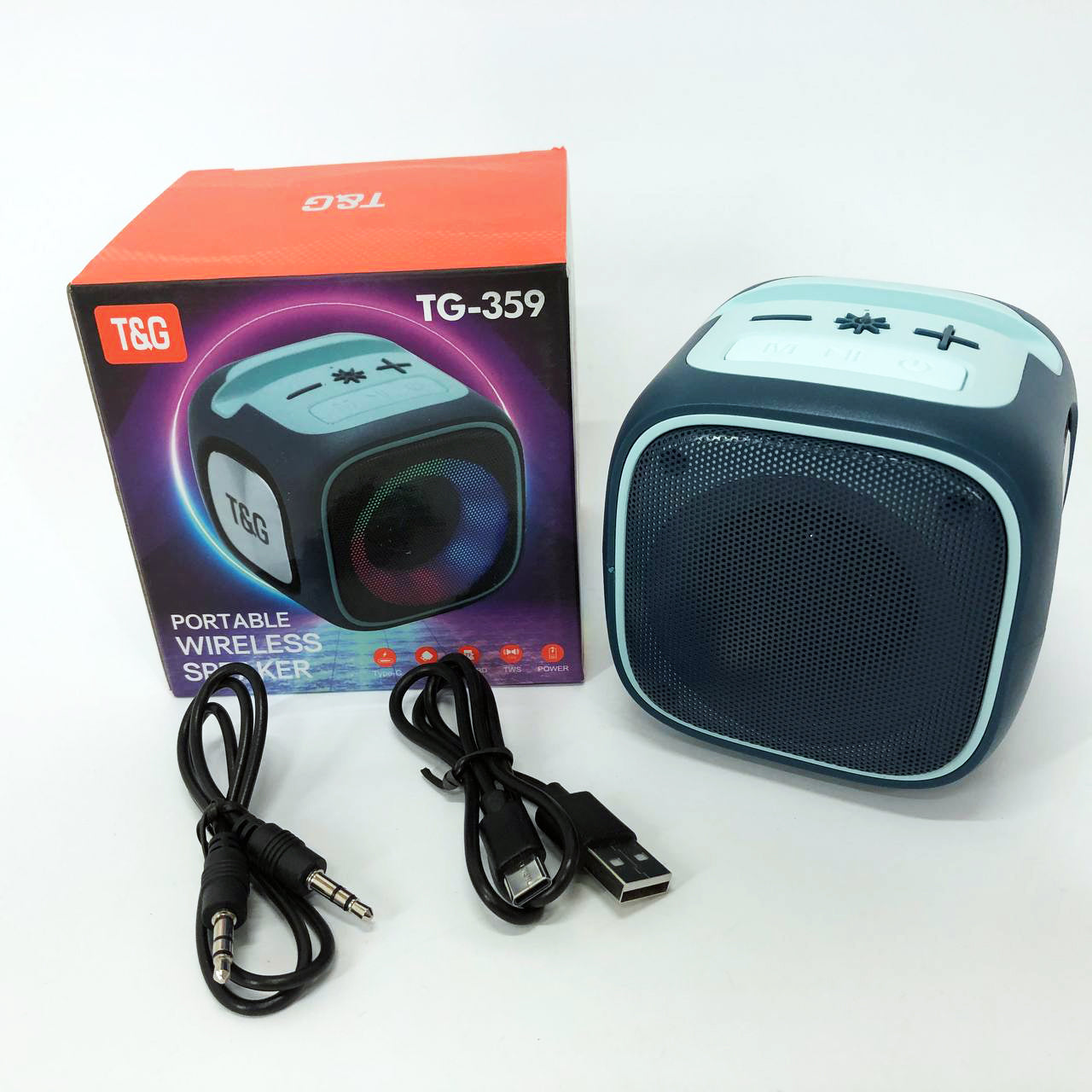 Портативная Bluetooth колонка TG359 7W с RGB подсветкой, аккумуляторная колонка для музыки. Цвет: синий
