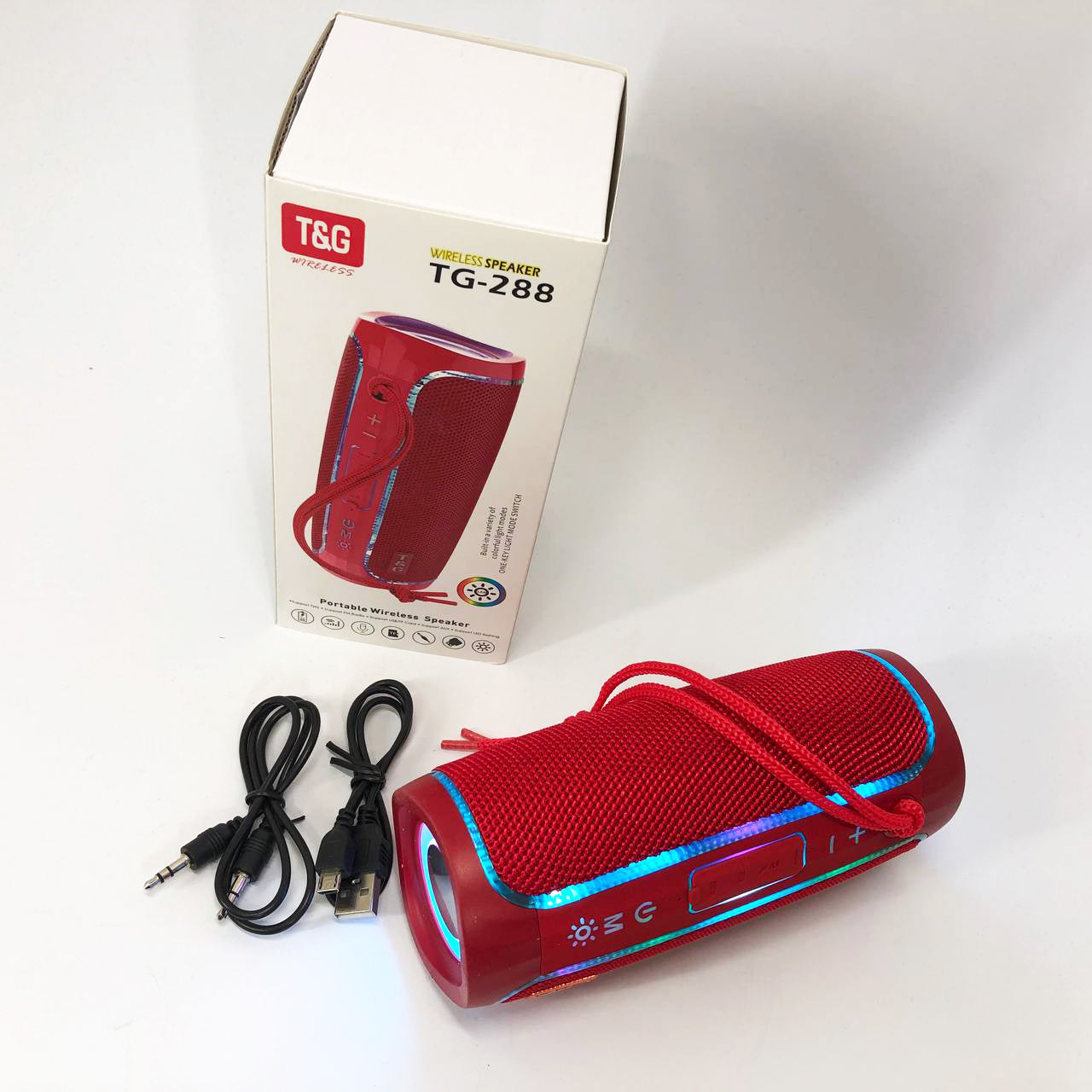 Портативная Bluetooth колонка с LED подсветкой TG288, громкая колонка для вечеринки. Цвет: красный