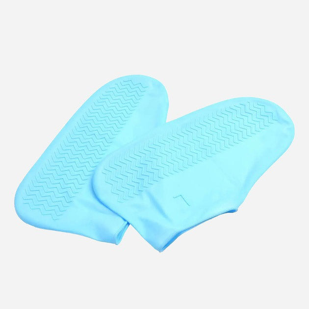 Многоразовые бахилы-чехлы L (41-45 размер) для обуви силиконовые от воды и грязи. Цвет: голубой