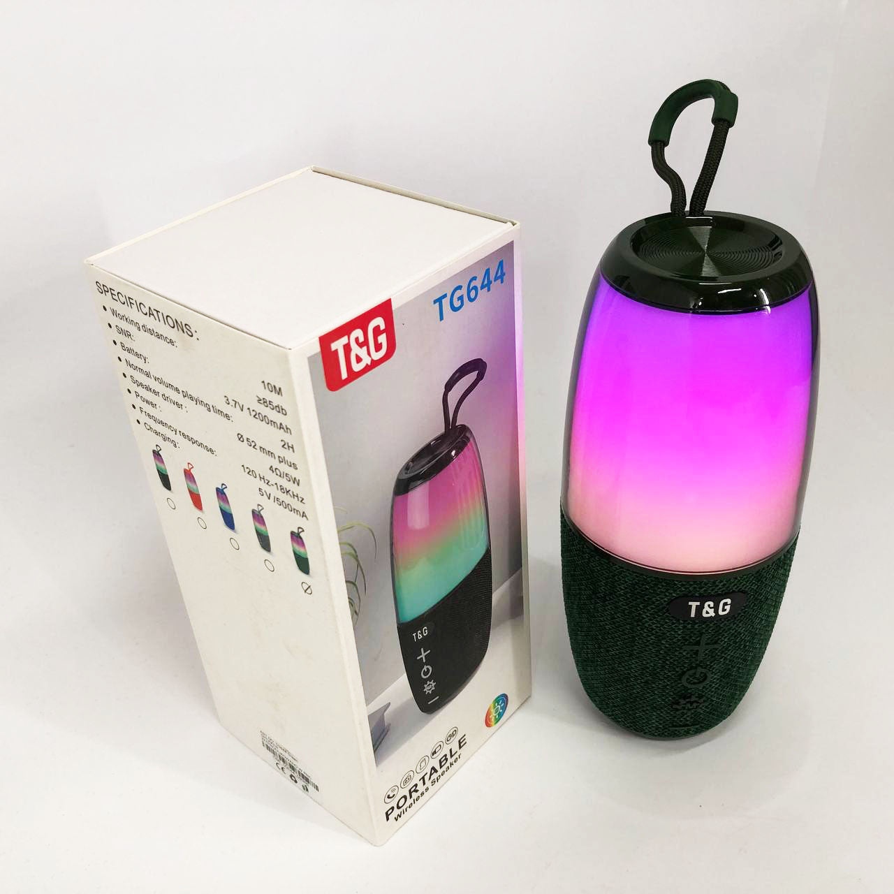 Портативная колонка TG644 5W с RGB подсветкой и ремешком, Беспроводная колонка мощная. Цвет: зеленый
