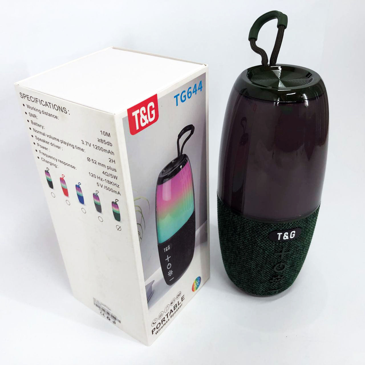 Портативная колонка TG644 5W с RGB подсветкой и ремешком, Беспроводная колонка мощная. Цвет: зеленый