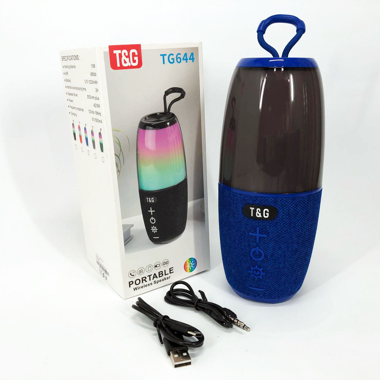 Портативная колонка TG644 5W с RGB подсветкой и ремешком, музыкальные колонки для улицы. Цвет: синий