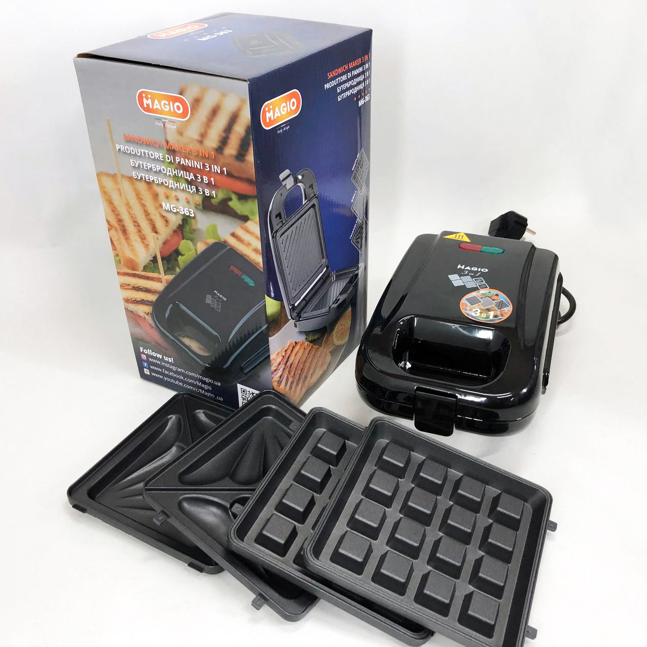 Мультимейкер (бутербродница-вафельница-гриль) Magio MG-363, Бутербродница 4в1, Сендвичница, Мультимейкер
