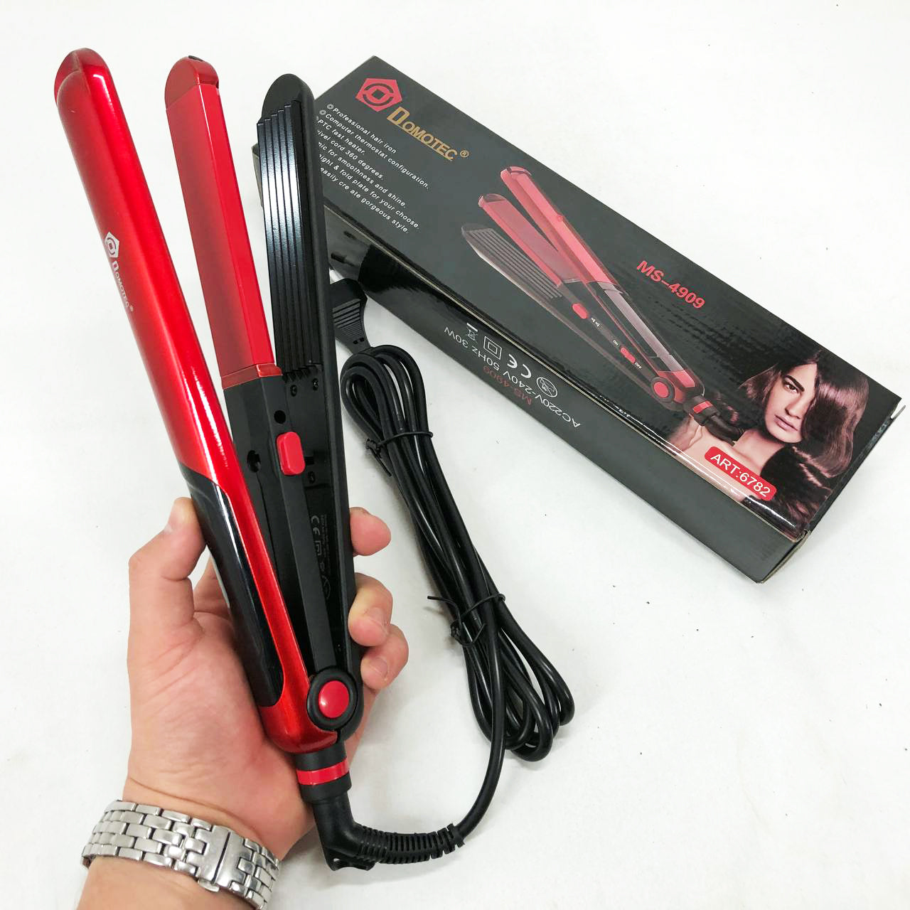 Плойка гофре 2 в 1 Domotec MS-4909, черно-красный, стайлер для завивки, стайлер для укладки