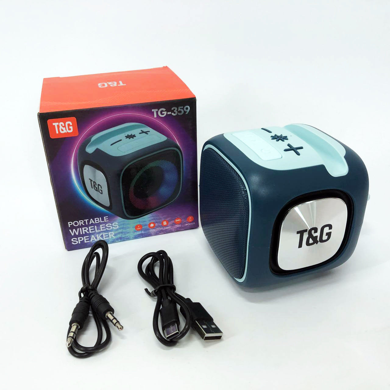 Портативная Bluetooth колонка TG359 7W с RGB подсветкой, аккумуляторная колонка для музыки. Цвет: синий