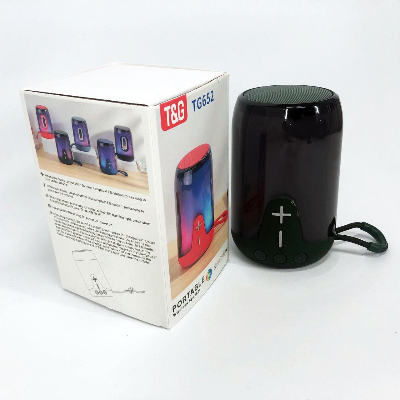 Портативная колонка TG652 5W с RGB подсветкой и ремешком, колонка с аккумулятором блютуз. Цвет: зеленый