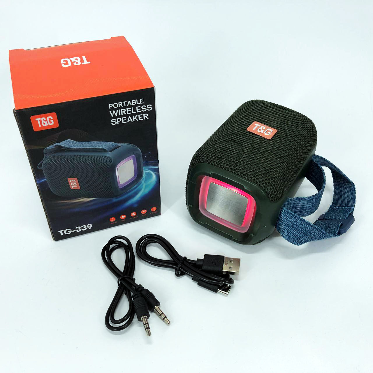 Портативная Bluetooth колонка TG339 5W с RGB подсветкой, аккумуляторная колонка для музыки. Цвет: зеленый