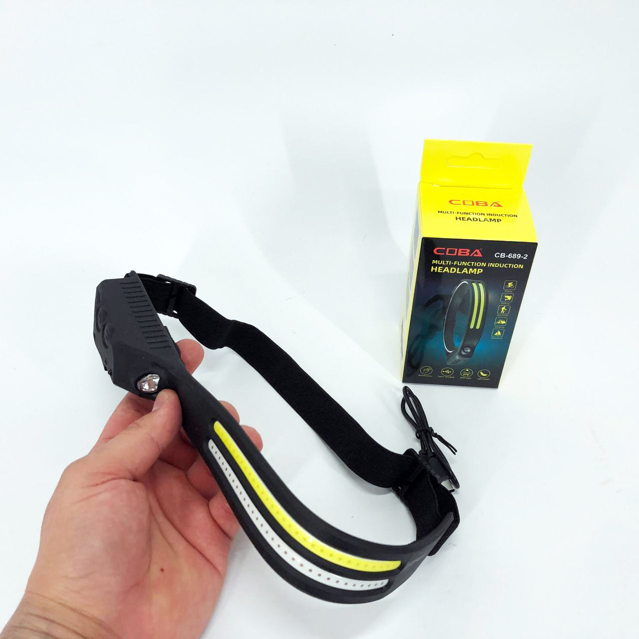 LED Фонарь налобный BL-W689-LM+2COB (white+red) датчик жвижения, Фонарик на голову с зарядкой