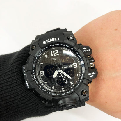 Годинник наручний чоловічий SKMEI 1155BBK, армійський годинник протиударний. Колір: чорний