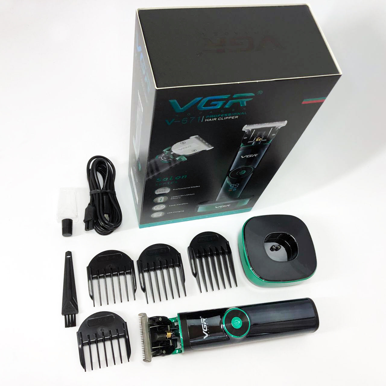 Универсальная машинка триммер для стрижки волос VGR V-671 аккумуляторный с набором насадок и LED дисплеем