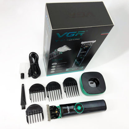 Универсальная машинка триммер для стрижки волос VGR V-671 аккумуляторный с набором насадок и LED дисплеем