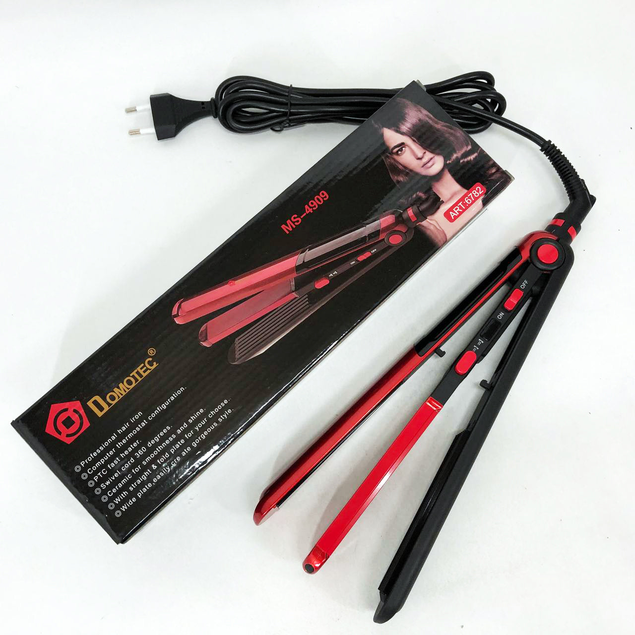 Плойка гофре 2 в 1 Domotec MS-4909, черно-красный, стайлер для завивки, стайлер для укладки