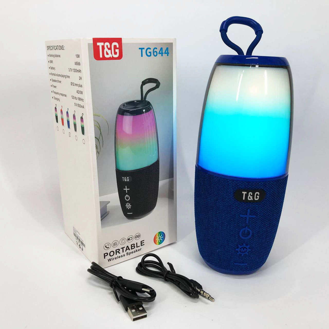 Портативная колонка TG644 5W с RGB подсветкой и ремешком, музыкальные колонки для улицы. Цвет: синий