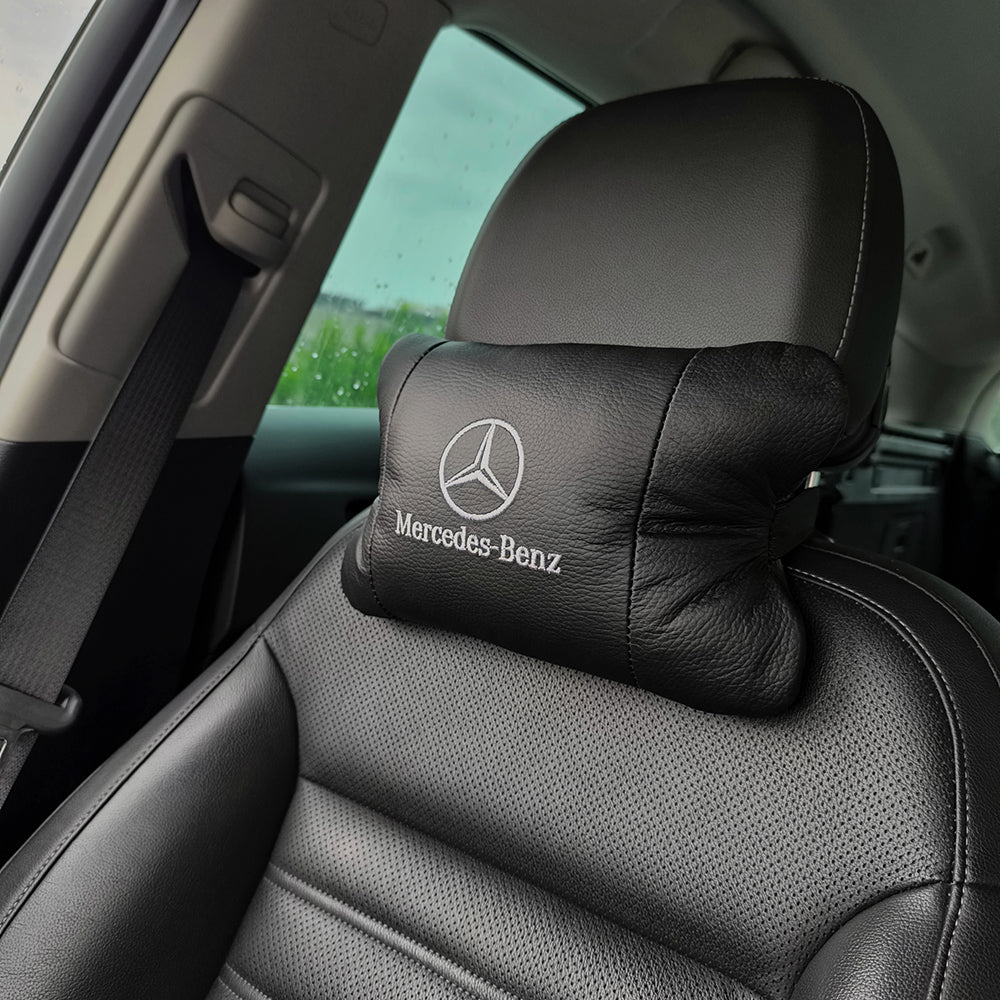 Мерседес 2шт, натуральная кожа, подушки на подголовник для авто с логотипом Mercedes-Benz