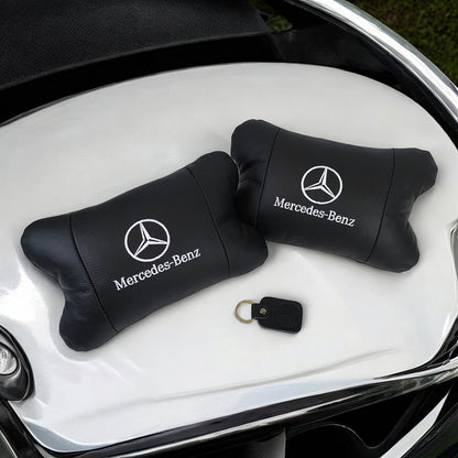 Мерседес 2шт, натуральная кожа, подушки на подголовник для авто с логотипом Mercedes-Benz