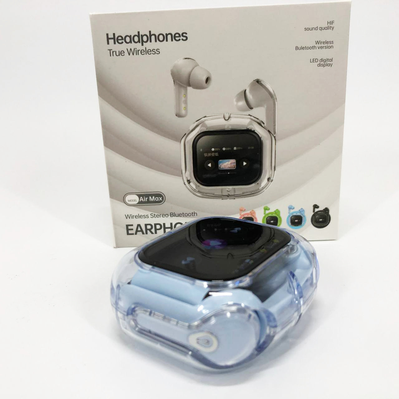 Беспроводные вакуумные наушники TWS с LED дисплеем, влагозащита IPx4 Bluetooth 5.4 с кейсом. Цвет: голубой