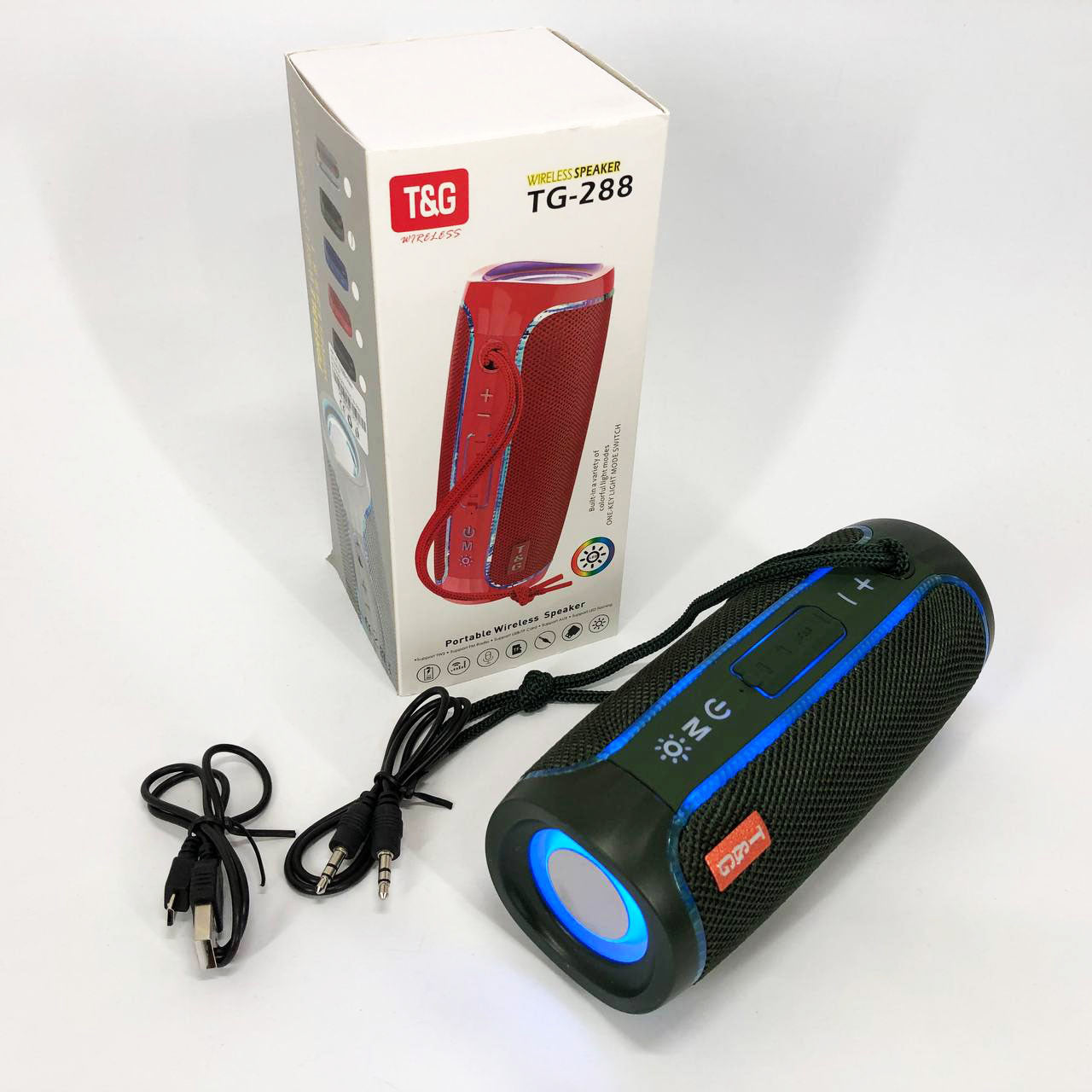Портативная Bluetooth колонка с LED подсветкой TG288, аккумуляторная колонка для музыки. Цвет: зеленый