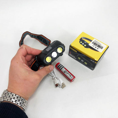 Фонарь налобный аккумуляторный KX-215-LED-2COB, Налобный светодиодный фонарь для ночных прогулок