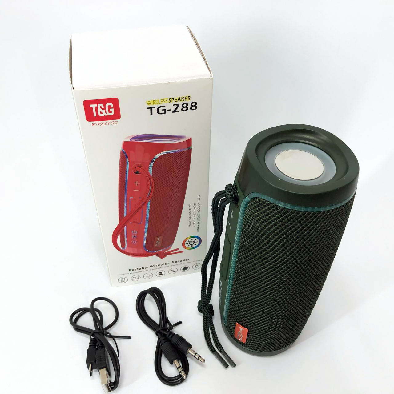 Портативная Bluetooth колонка с LED подсветкой TG288, аккумуляторная колонка для музыки. Цвет: зеленый