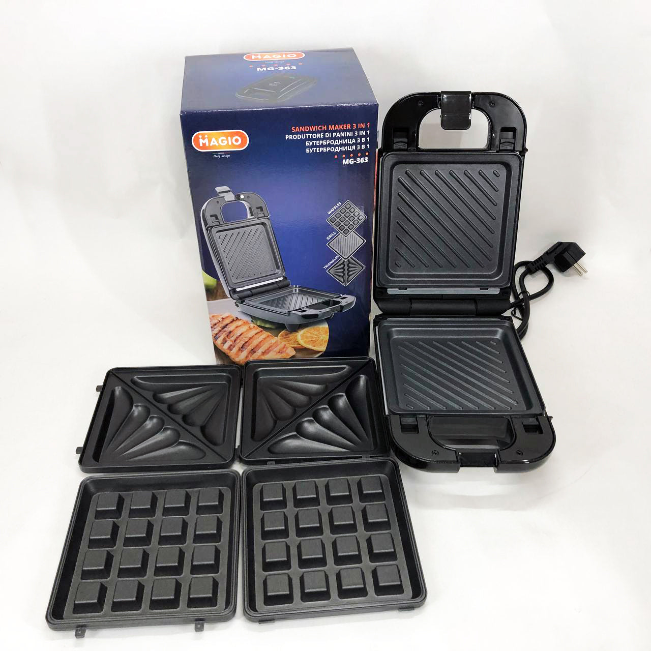 Мультимейкер (бутербродница-вафельница-гриль) Magio MG-363, Бутербродница 4в1, Сендвичница, Мультимейкер