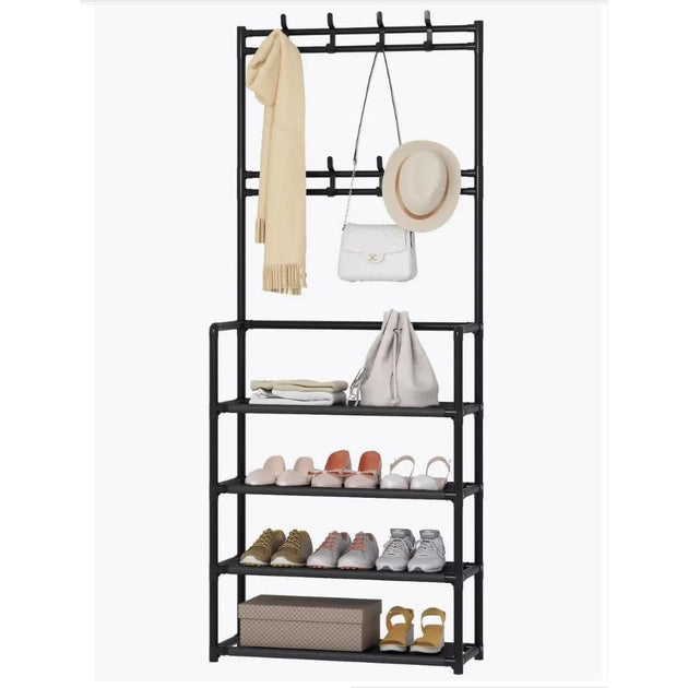 Вешалка напольная стойка в прихожую металлическая дополнительная полка под обувь 154 х 60 х 29,5 см