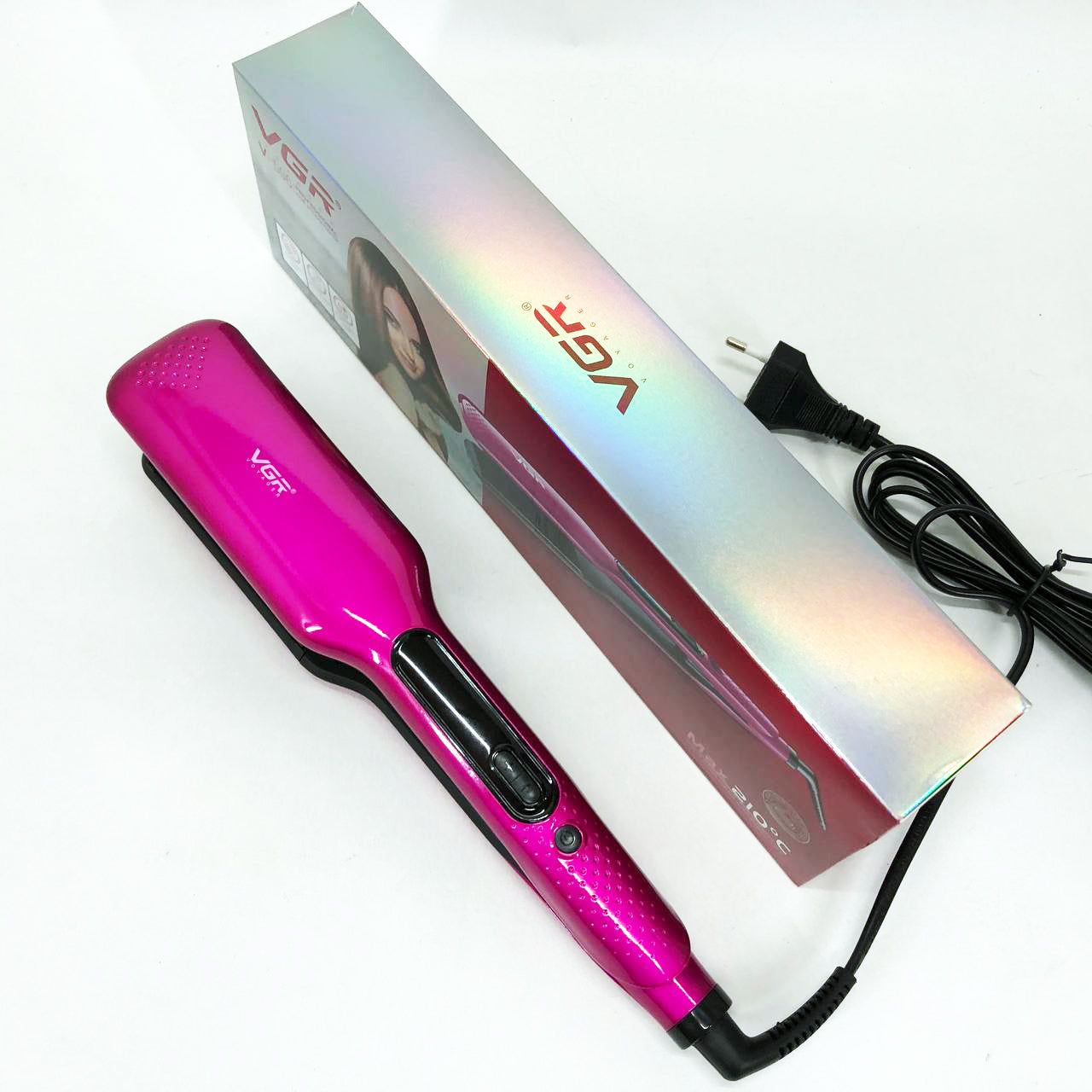 Широкий утюжок для выпрямления волос VGR V-506 мощностью 55 Вт с LED дисплеем 130-210 градусов розовый