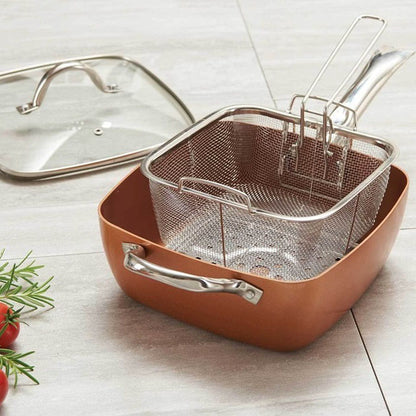 Сковорода-фритюрница UNIQUE UN-5251 квадратная антипригарная с пароваркой и кастрюлей + стеклянная крышка 24 см