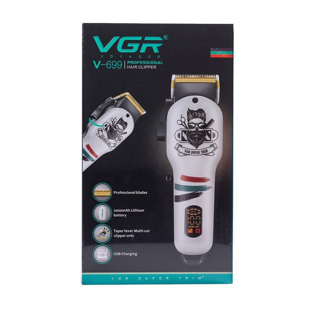 Машинка для стрижки волос и бороды профессиональная VGR V-699 с насадками и LED дисплеем. Цвет: черный