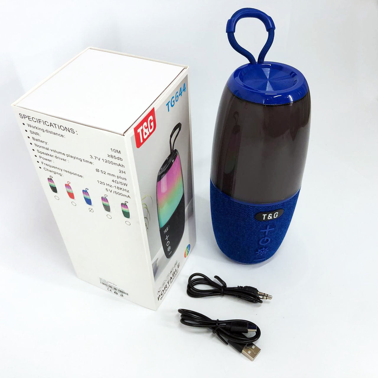Портативная колонка TG644 5W с RGB подсветкой и ремешком, музыкальные колонки для улицы. Цвет: синий