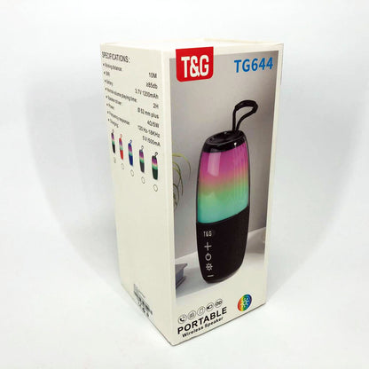 Портативная колонка TG644 5W с RGB подсветкой и ремешком, блютуз колонка с аккумулятором. Цвет: черный