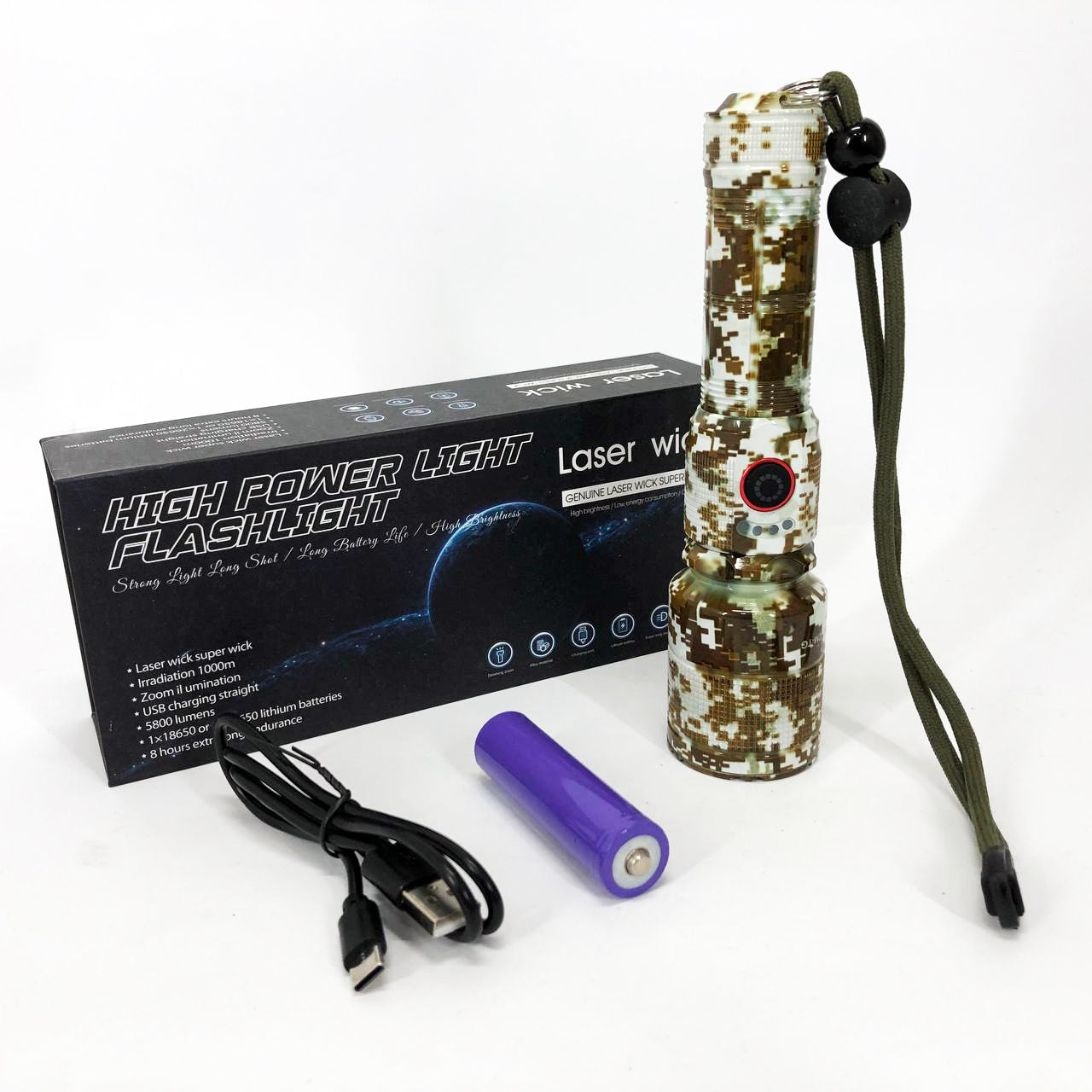 Фонарь ручной аккумуляторный PLD-AK132M Camouflage, Фонарь ручной мощный, Тактичный фонарь