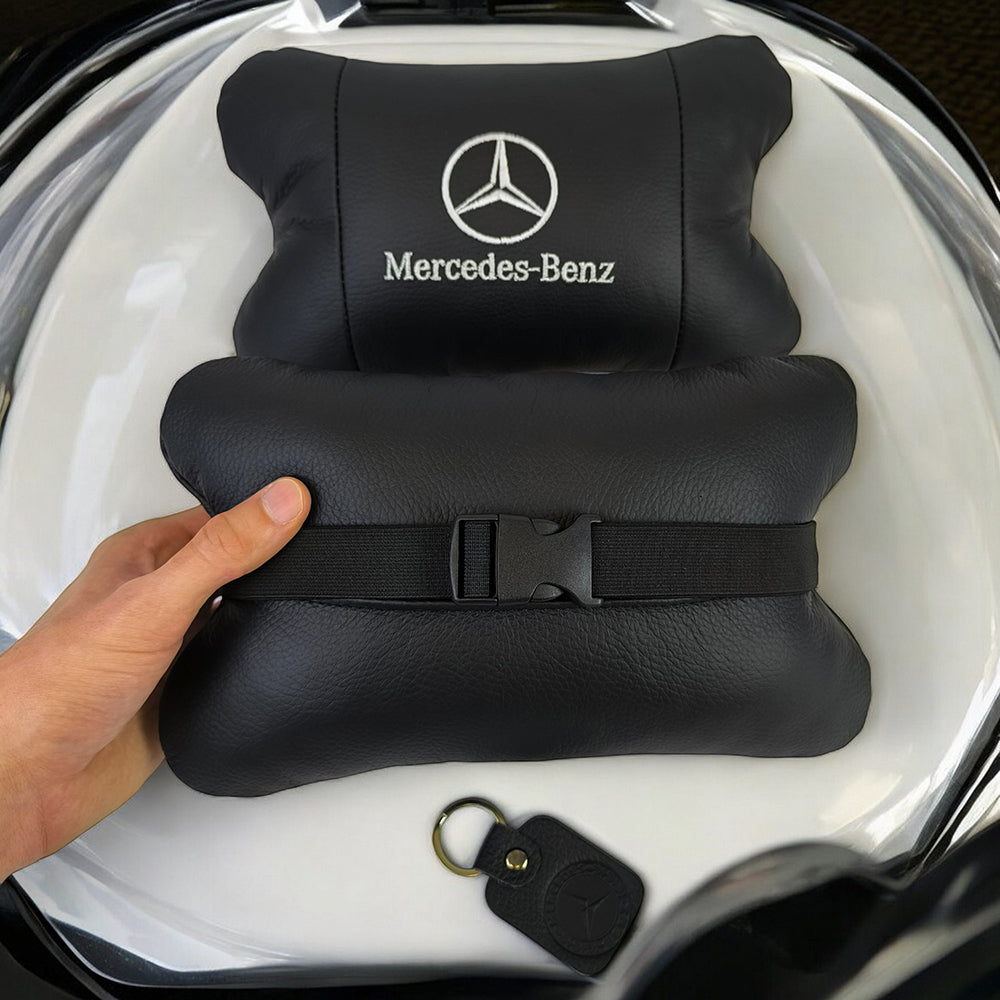 Мерседес 2шт, натуральная кожа, подушки на подголовник для авто с логотипом Mercedes-Benz