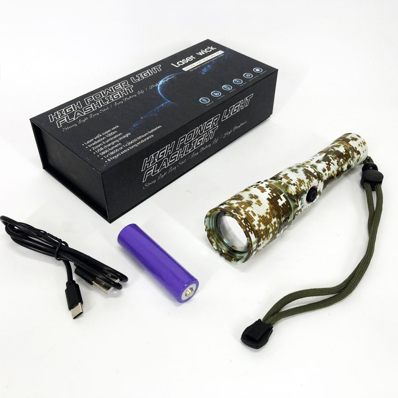 Фонарь ручной аккумуляторный PLD-AK132M Camouflage, Фонарь ручной мощный, Тактичный фонарь