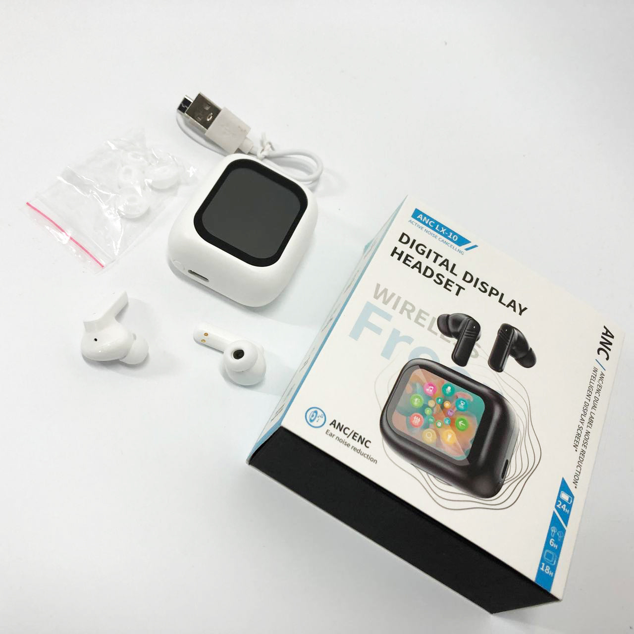 Наушники беспроводные LX-10 TWS Earbuds с LED дисплеем, Блютуз гарнитуры, Вакуумные наушники. Цвет: белый