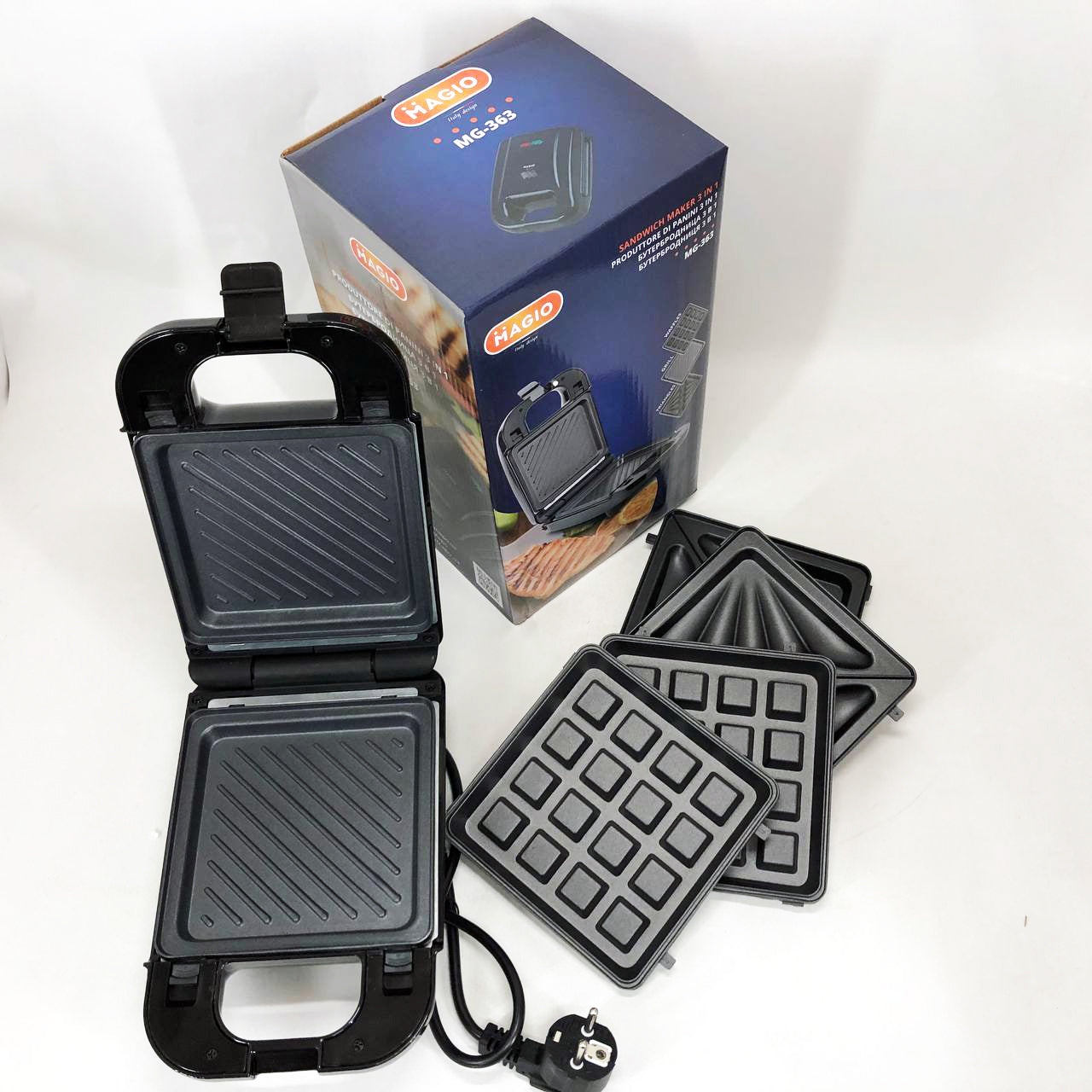 Мультимейкер (бутербродница-вафельница-гриль) Magio MG-363, Бутербродница 4в1, Сендвичница, Мультимейкер